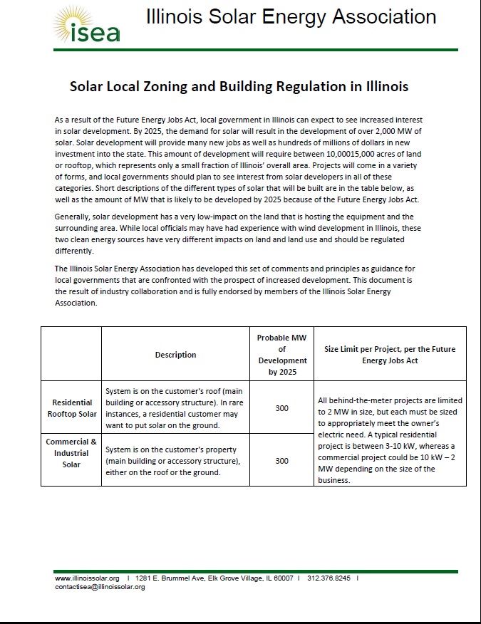 Illinois Solar Energy Association Illinois Local Zoning and Building Regulations for Solar